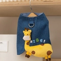 Quilted denim dog winter coat with giraffe embroidery and functional metal D-ring - Fleece Deer Cowboy - Two Feet / S (Recommended weight 1.5-2.5kg)