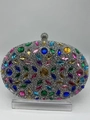 Silver sunflower evening clutch bag with multicolored rhinestones and spherical clasp - Multicolor Style B