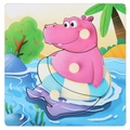 Educational wooden peg puzzle for kids featuring a pink hippo in a beach setting - Hippo Peg Puzzle