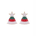 Detail of Christmas tree stud earrings with gold star and colorful enamel finish - Christmas Tree