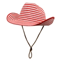 Detail showing red and white striped straw weave texture on a cowboy beach sun hat - M (56-58cm) / Red