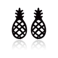 Cute black hollow pineapple stud earrings with a matte finish and mirror reflection - Matte Black