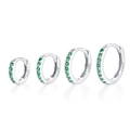 Set of four S925 sterling silver hoop earrings with green zircon stones in various sizes - White Gold - Green Zirconia