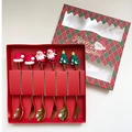 6-piece gold Christmas cutlery set with Santa, tree, and hat silicone toppers in a gift box - Gold 6PCS Set Red Box Style B (Machine Polished)