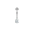Silver stainless steel belly ring with classic double clear cubic zirconia stones - XY-12 Teardrop Pear Zirconia