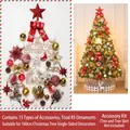 85-piece Christmas tree ornament set featuring red stars, gold baubles, and wooden pendants - 1.8m Accessory Kit / Snowflake Deer Red and White