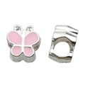 Pink enamel butterfly charm with silver metal spacer bead for DIY jewelry making - Pink Enamel Butterfly Large Hole Bead
