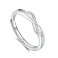 Anillo de pareja en plata de ley S925 con diseño de onda infinita y circonitas - Abierto Ajustable / Estilo de Mujer