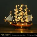 Vintage ξύλινο μοντέλο ιστιοφόρου 40cm με φώτα LED για επιτραπέζια διακόσμηση σπιτιού - 40cm Με Φως LED (Μαύρο Άκρο)