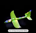 Avión planeador LED verde de 48cm de espuma con tres modos de luz para niños - Verde Grande Luces LED de Cuerpo Completo (1 Unidad)