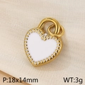 White enamel heart pendant with golden metal border and circular ring, 18x14mm size - Gold Heart Shape Style (KP120376-Z)