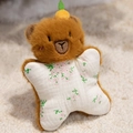 Cute brown plush bear finger puppet with yellow fruit detail and floral star chest patch - Capybara