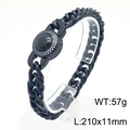 Men's black Cuban link bracelet with CNC set black gemstone and crystals in 210mm length - Model E Black Rhinestone Buckle (KB169899-Z)
