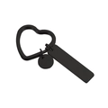 Customizable black stainless steel keychain with heart ring, round and bar tags - Black