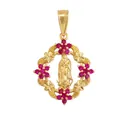 Religious 18k gold plated copper Virgin Mary pendant with red round cut gemstones - M291121-Rose-Gold Virgin Red Stone