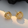 Elegant gold bird nest hollow earrings with round freshwater pearls for women - 925 Silver / 18K Gold