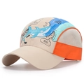 Kids quick-dry mesh baseball cap in beige and orange featuring cartoon shark embroidery - Adjustable (50-54cm) / Beige