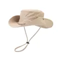 Khaki outdoor sun hat for men with mountain embroidery and adjustable windproof drawstring - Beige (Embroidery Style)