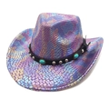 Cappello da cowboy rosa metallizzato a pelle di serpente con borchie e turchese - M (56-58cm) / Viola
