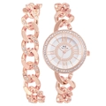 Damen-Quarzuhr und Armband-Set in Roségold mit Kristallbesatz und modischem Panzerkettenband - Roségold