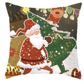 Detail of Santa Claus illustration on square pillowcase with reindeer and Christmas tree - DRD247-12 (Santa with Glasses)