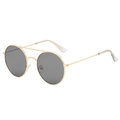 Retro round sunglasses with gold metal frame, double bridge, and dark grey lenses - Gold Frame Grey Lens