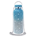 Blue to silver gradient rhinestone water bottle with crossbody metal chain and handle - Gradient Blue / 350ml (12oz) With Aluminum Chain