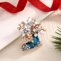 Christmas boot flower brooch with blue enamel and colorful rhinestones on gold base - BR0059-Blue Boot Bouquet