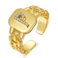 Adjustable gold ring with letter P rhinestone inlay and chain style band design - Letter P
