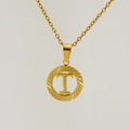 18K gold plated stainless steel necklace featuring a hollow round pendant with letter T - Letter T