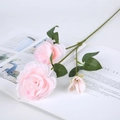 Branche de renoncules artificielles roses avec deux fleurs et un bouton sur blanc - 3 Têtes / Rose