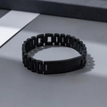 Minimalist matte black stainless steel watch link bracelet with engravable ID plate - 8mm Black Curved Strip Three Beads