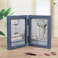 Cornice per foto doppia pieghevole in legno blu scuro con motivi marini e uccelli vintage - 2-Pannelli Blu Mediterraneo / 6 Pollici