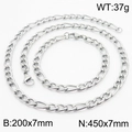Ensemble collier et bracelet Figaro en acier inoxydable argenté, largeur 7 mm - 7mm Acier