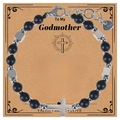 Bracelet marraine en perles noires avec croix en acier inoxydable sur carte cadeau - Bracelet en Pierre Mate