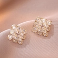 Elegant gold-tone stud earrings with micro-set cluster zircons in a floral design - Cluster Floral Shape (E0918) / Gold