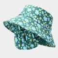 Detail view of floral outdoor sun hat featuring integrated face mask and neck protection - One Size / Dark Green Floral (5# Color)