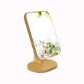 Minimalist wooden tabletop makeup mirror with natural grain and oval base stand - Rectangular Princess Mirror