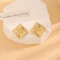 Textured square gold earrings with hammered finish in minimalist 18K gold style - E6204-16-Hammered Square