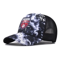 Gorra de béisbol retro tie-dye con malla trasera y parche bordado para hombre mujer - Ajustable / Azul marino