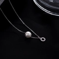 Elegant S925 silver necklace featuring a white pearl and sparkling pavé zircon ring pendant - Letter O