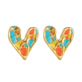 Pendientes de corazón en acero dorado con esmalte colorido y patrones abstractos artísticos - Dorado