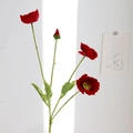 Single stem of realistic deep red artificial poppy flower with petals and green buds - Enchanting Deep Red