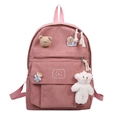 Roze corduroy rugzak voor meisjes met schattige pluche berenhangers en berenborduursel - Enkele Tas (Zonder Hanger/Badge) / Roze