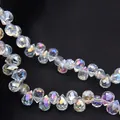 Faceted teardrop glass beads with AB aurora coating for DIY jewelry making and crafts - Transparent White AB / 6mm (approximately 87 Beads Per Strip)