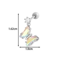 Silver butterfly cartilage earring with colorful zircons and size measurements shown - Silver Aurora Butterfly Pendant (AMY5-4#Silver)