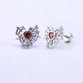 316L stainless steel silver spider web earring featuring a red heart zircon gemstone - 0.8mm Gauge x 6mm Length / Silver Spiderweb Heart (Style 8)