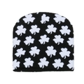 Detail showing white shamrock jacquard pattern on a black knitted winter beanie hat - M(56-58cm) / Black