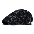 Adjustable dark grey flat cap featuring a chevron jacquard pattern and metal buckle - Grey V-Shape Jacquard Style