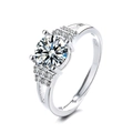 Sparkling S925 sterling silver ring with large round solitaire zircon and side diamonds - J0310-Four-Prong Split Shank